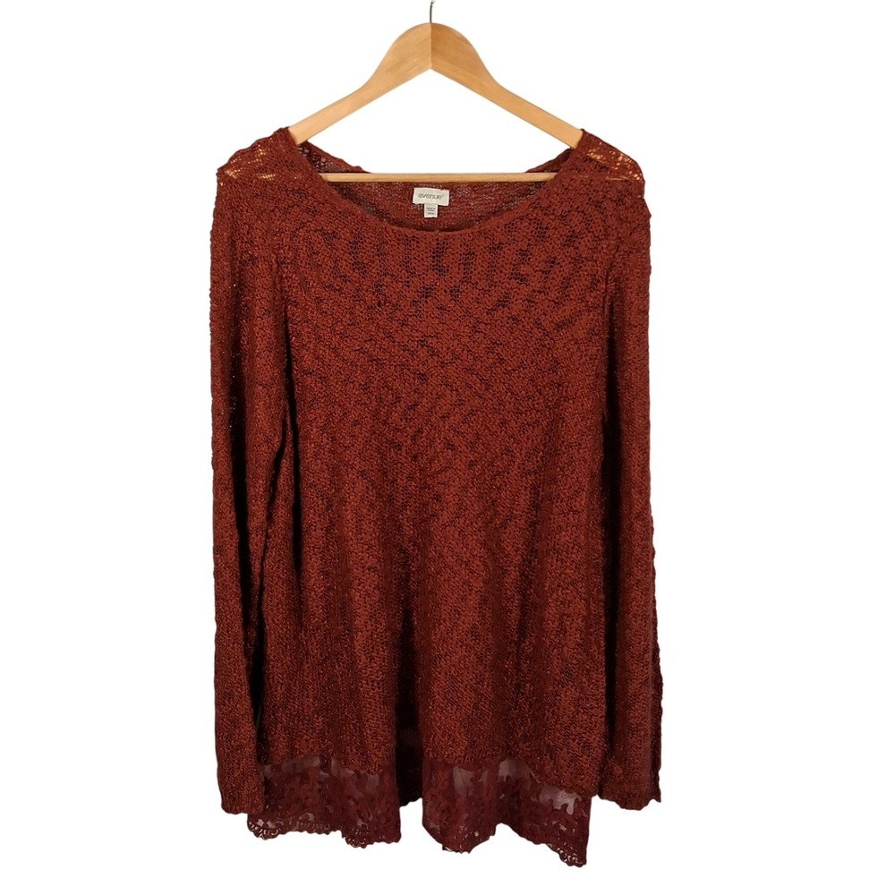 Avenue Tunic Sweater Crochet Knit Lace Trim Long Sleeve Plus Size 18/20 Boho